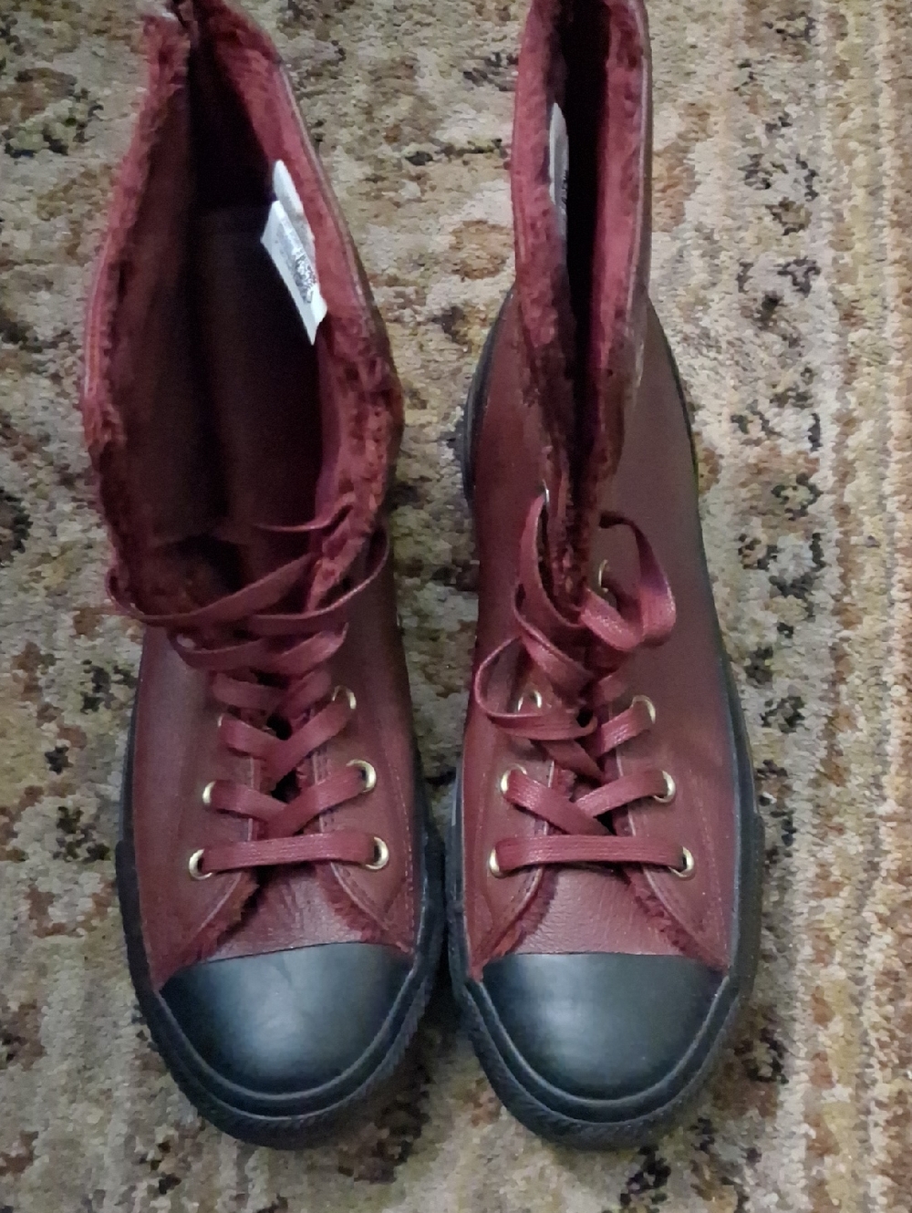 Converse Women's Burgundy Lace-Up High-Top Boots with Black Toe Cap